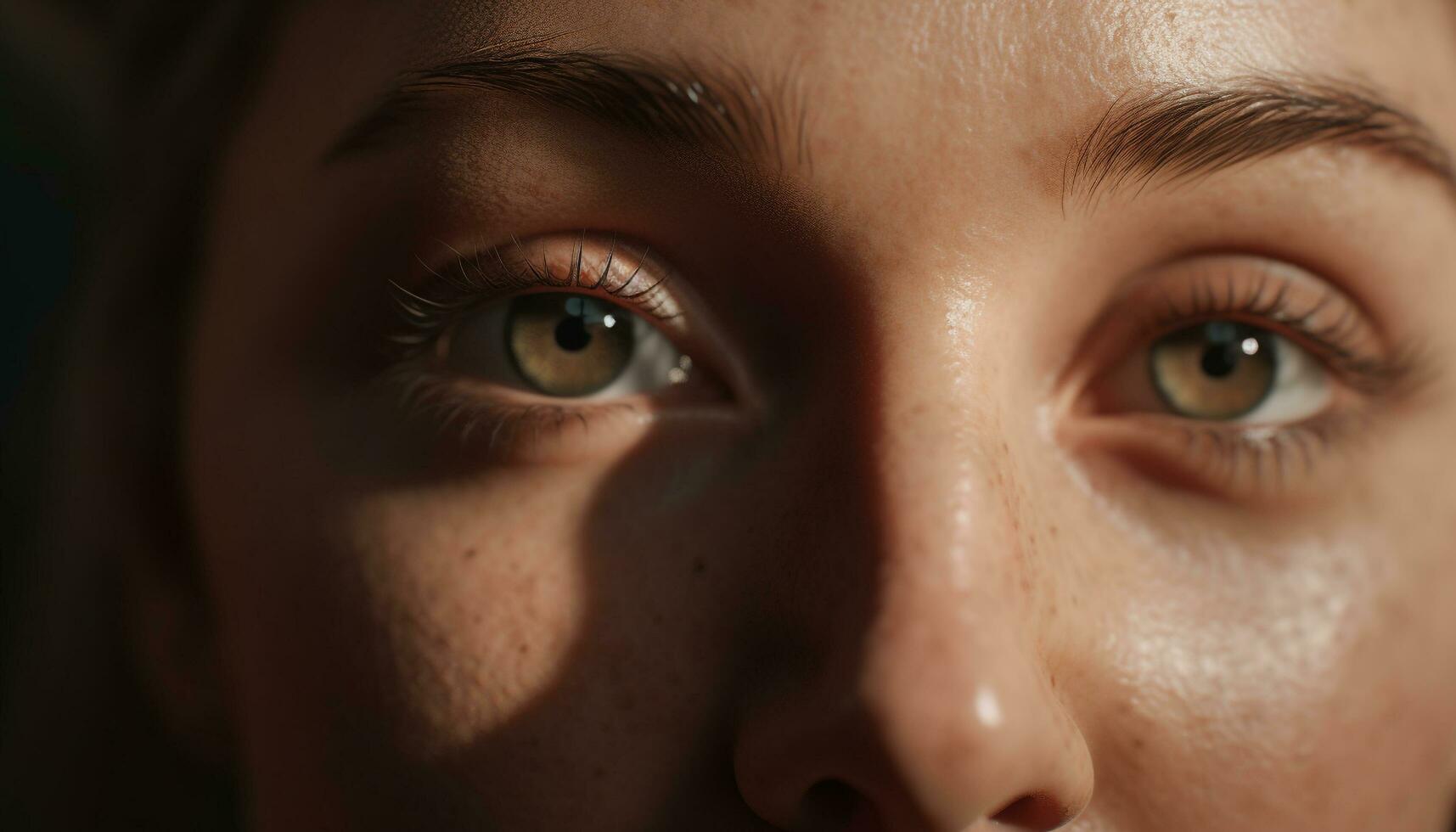 Young adult woman with brown hair smiling, looking at camera generated by AI photo