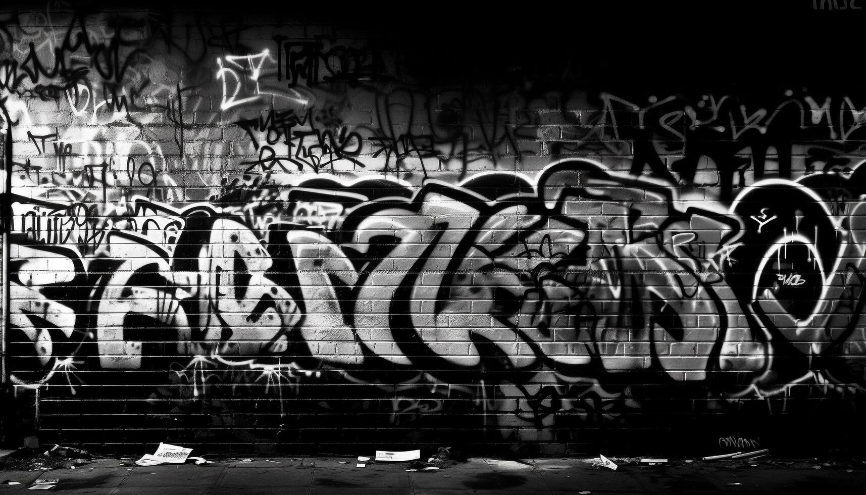 Graffiti art on dirty wall depicts vandalism in city life generated by AI photo