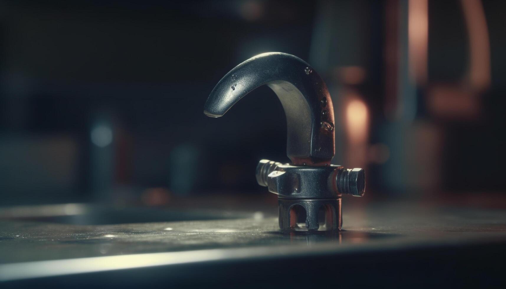 Shiny stainless steel faucet drops fresh water in modern kitchen sink generated by AI photo