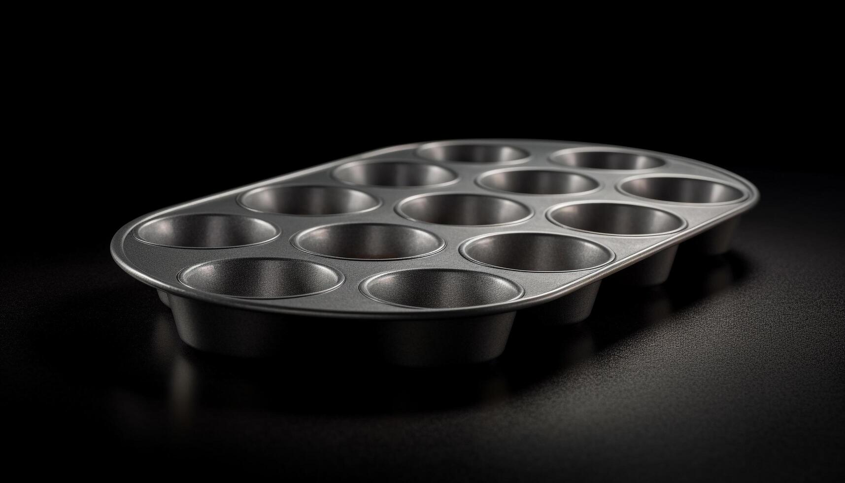 Freshly baked muffins on metal tray in domestic kitchen generated by AI photo