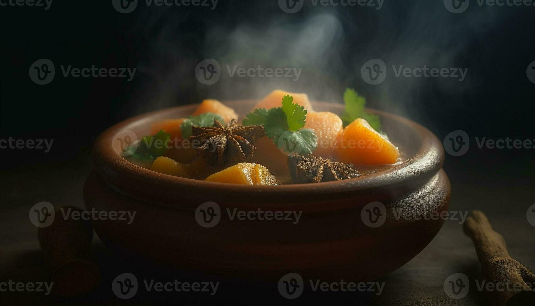 Fresh vegetable soup cooked with organic ingredients in rustic crockery generated by AI photo