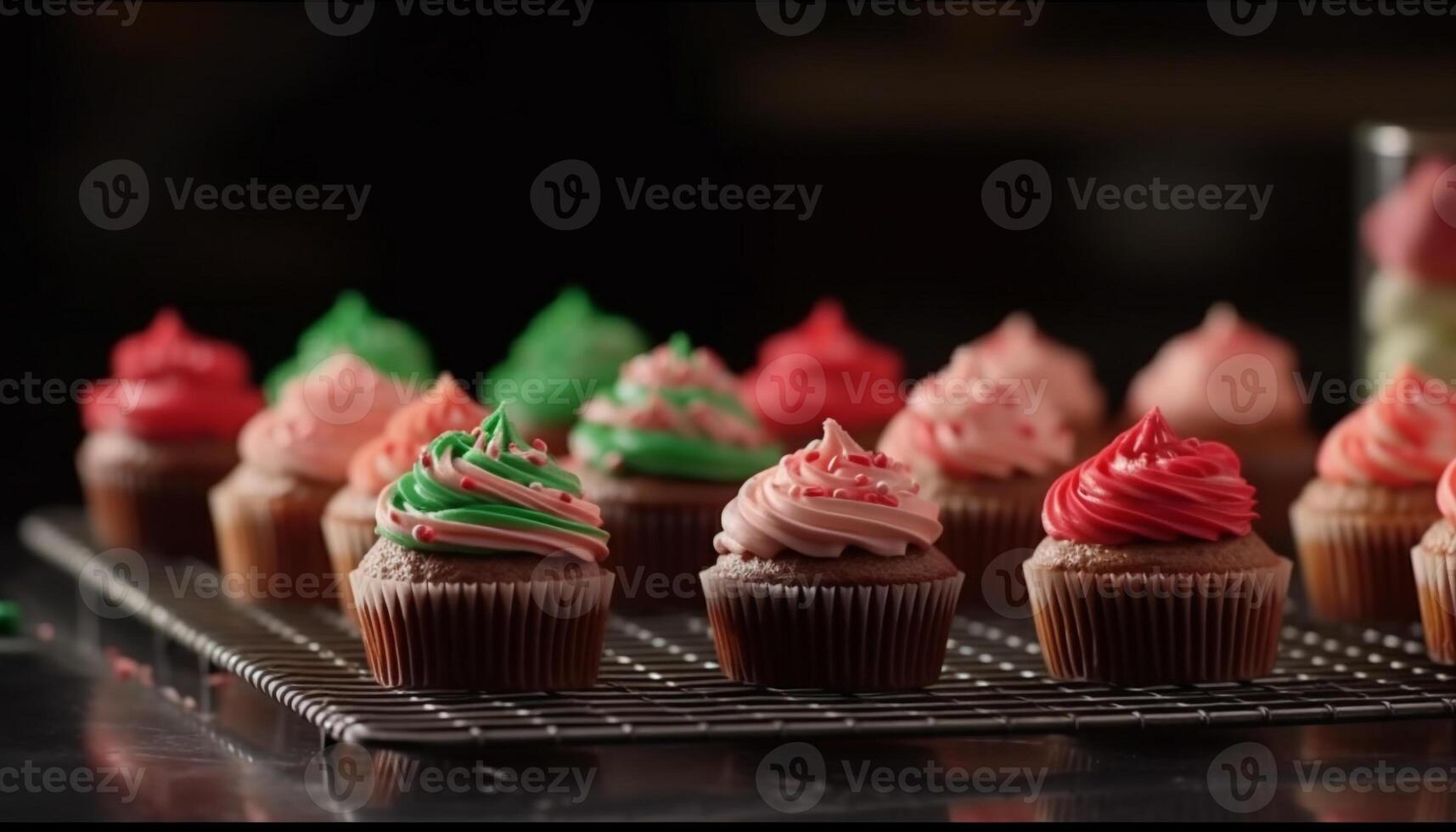 Multi colored cupcakes with sweet icing and cute decoration for celebration generated by AI photo