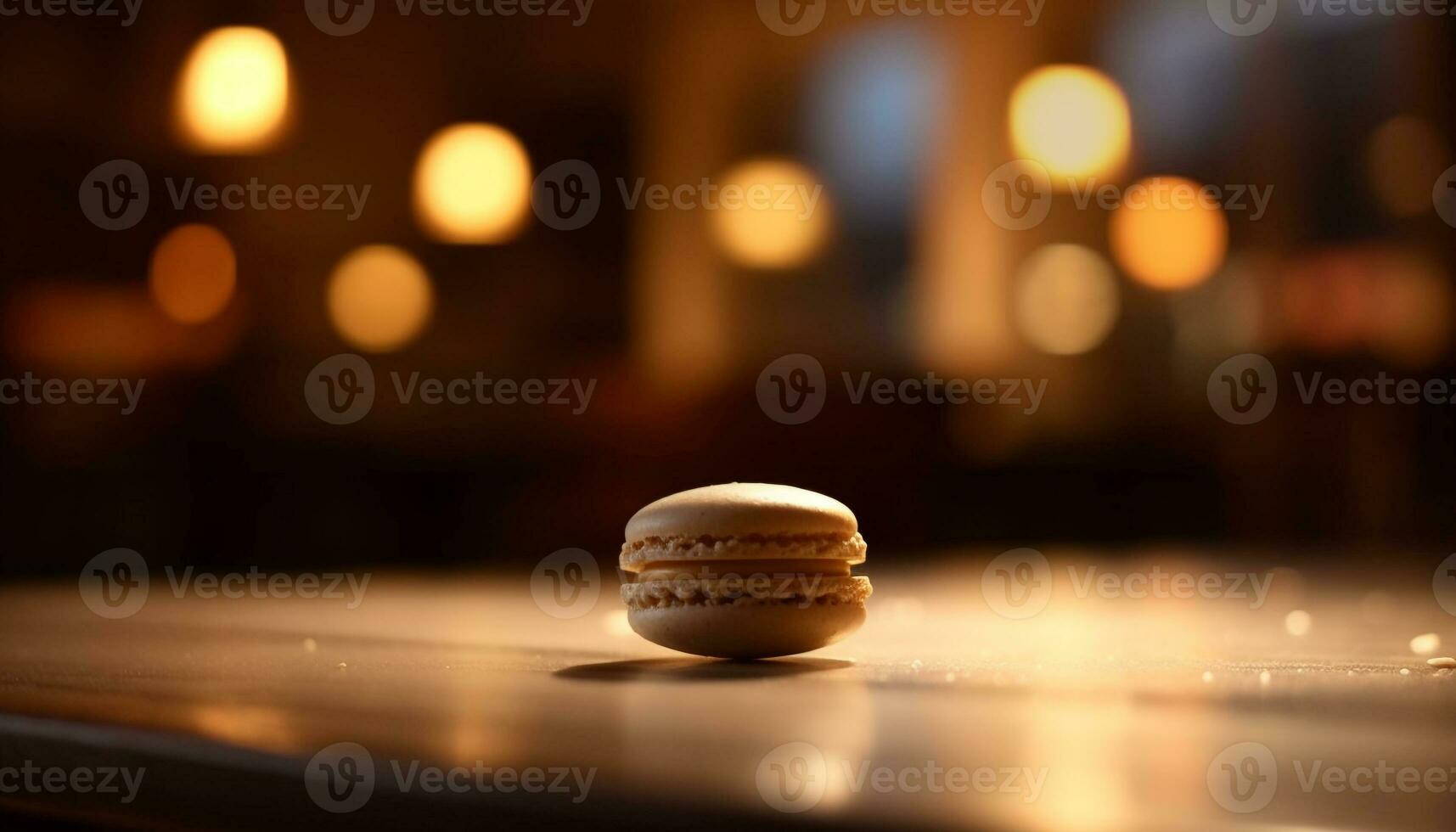 Indulgent French macaroon stack glows on dark wood table generated by AI photo