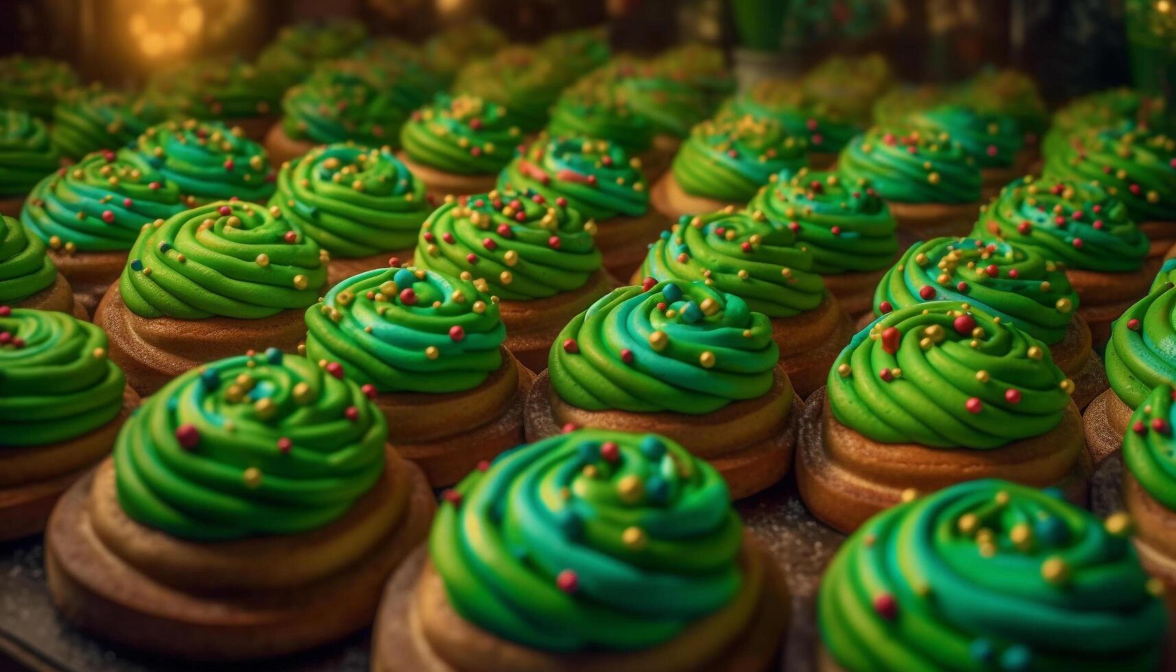 A festive table of baked goods in various shapes and colors generated by AI photo