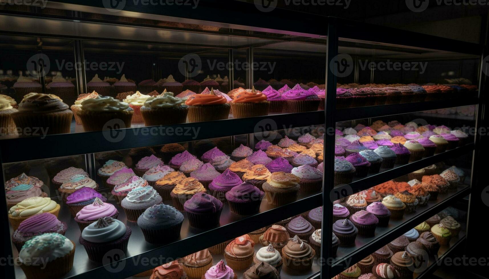 A large collection of gourmet sweets in a multi colored store generated by AI photo