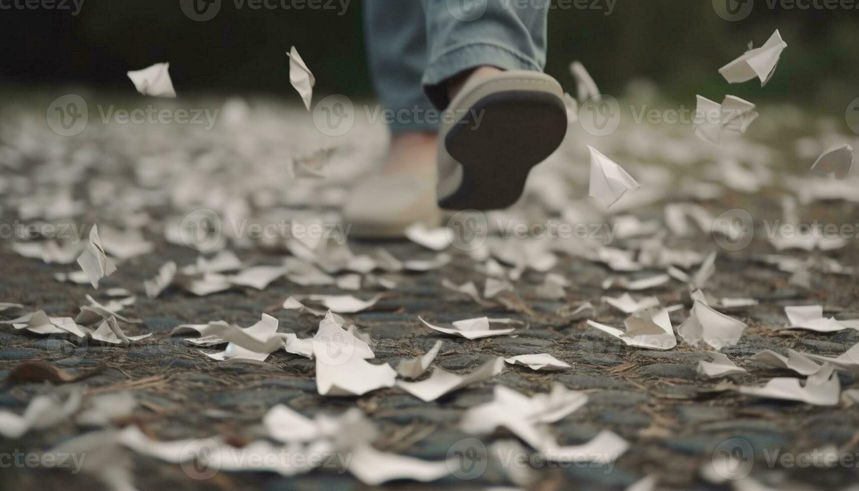 otoño hojas descendente, empresario caminando al aire libre con selectivo atención generado por ai foto