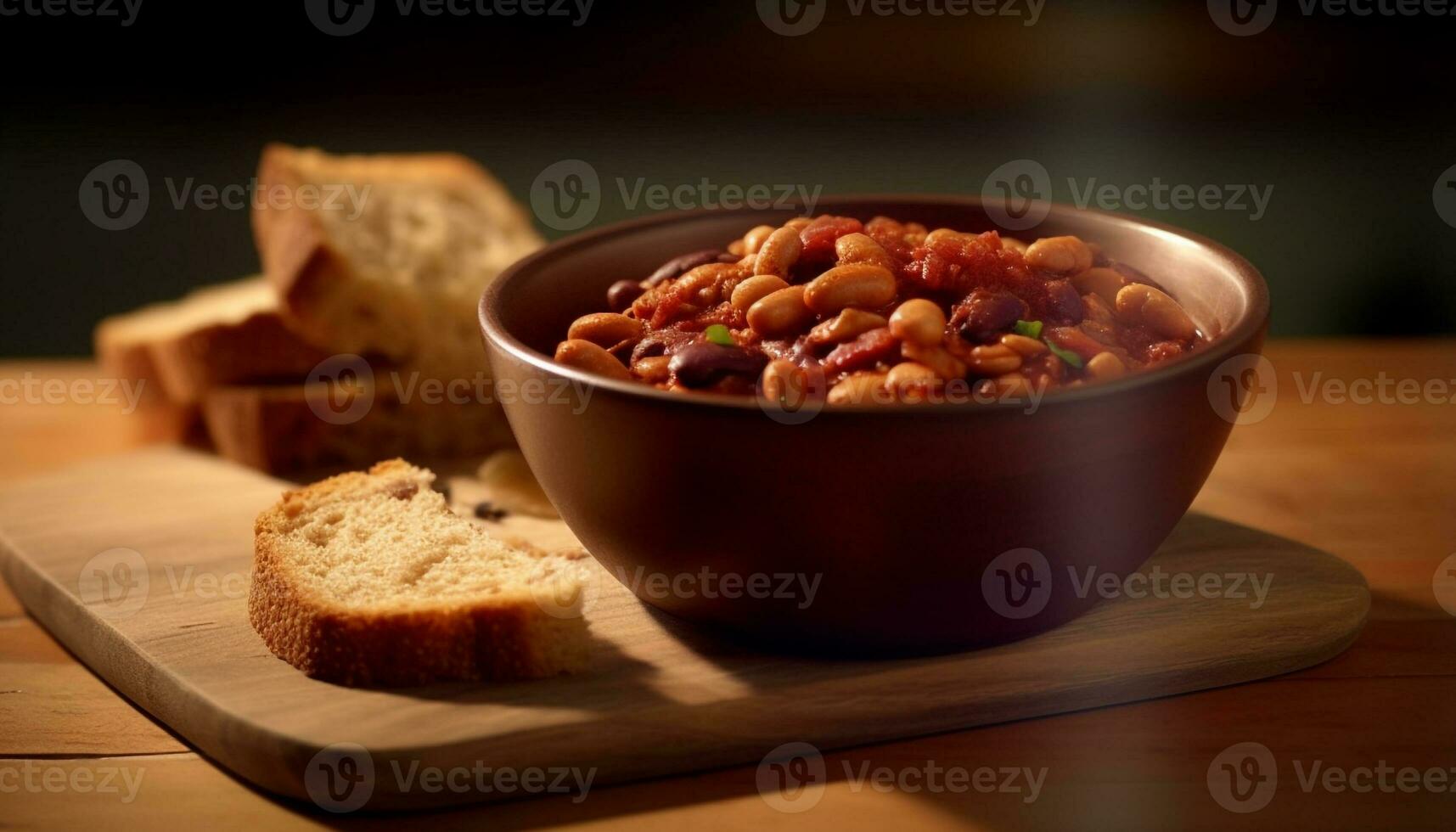 Freshly cooked vegetarian meal on rustic wooden table, selective focus generated by AI photo