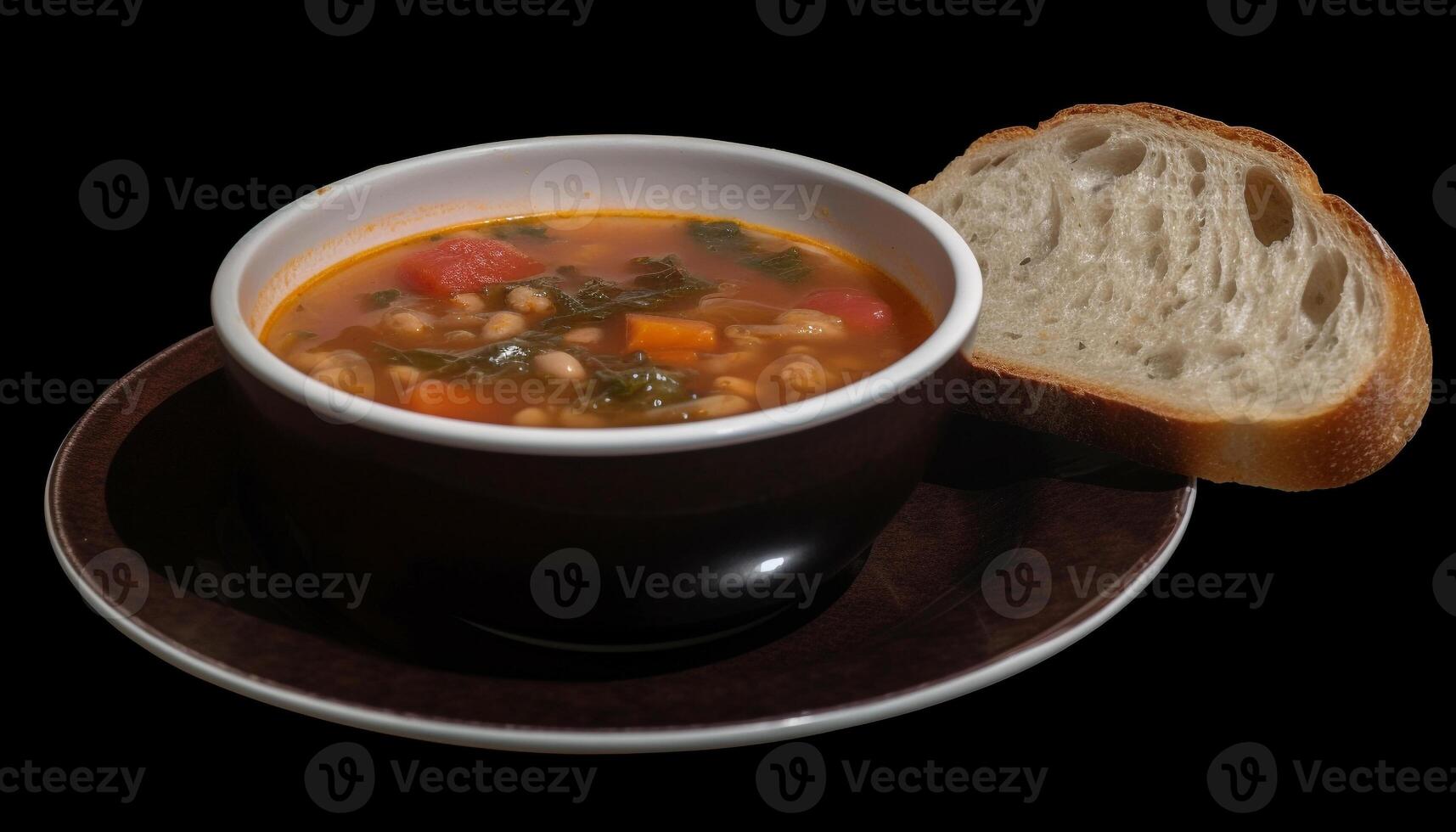 Healthy vegetable soup with homemade bread and fresh parsley garnish generated by AI photo
