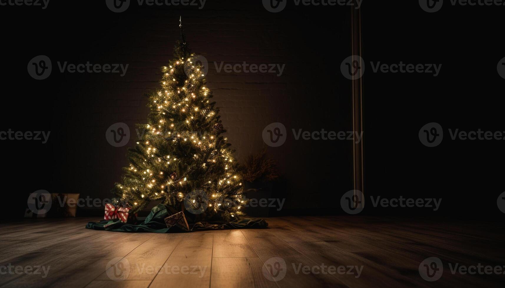 brillante Navidad decoración ilumina moderno vivo habitación con estrella conformado ornamento generado por ai foto