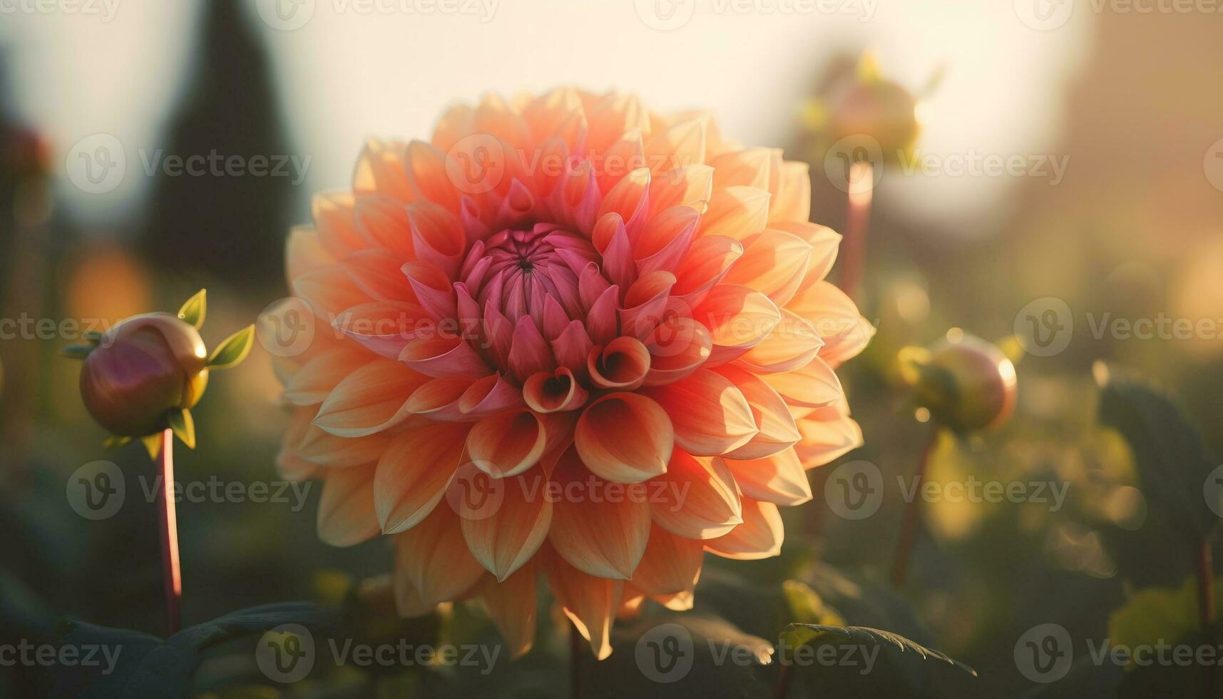 Vibrant dahlia blossom, a single flower in formal garden generated by AI photo