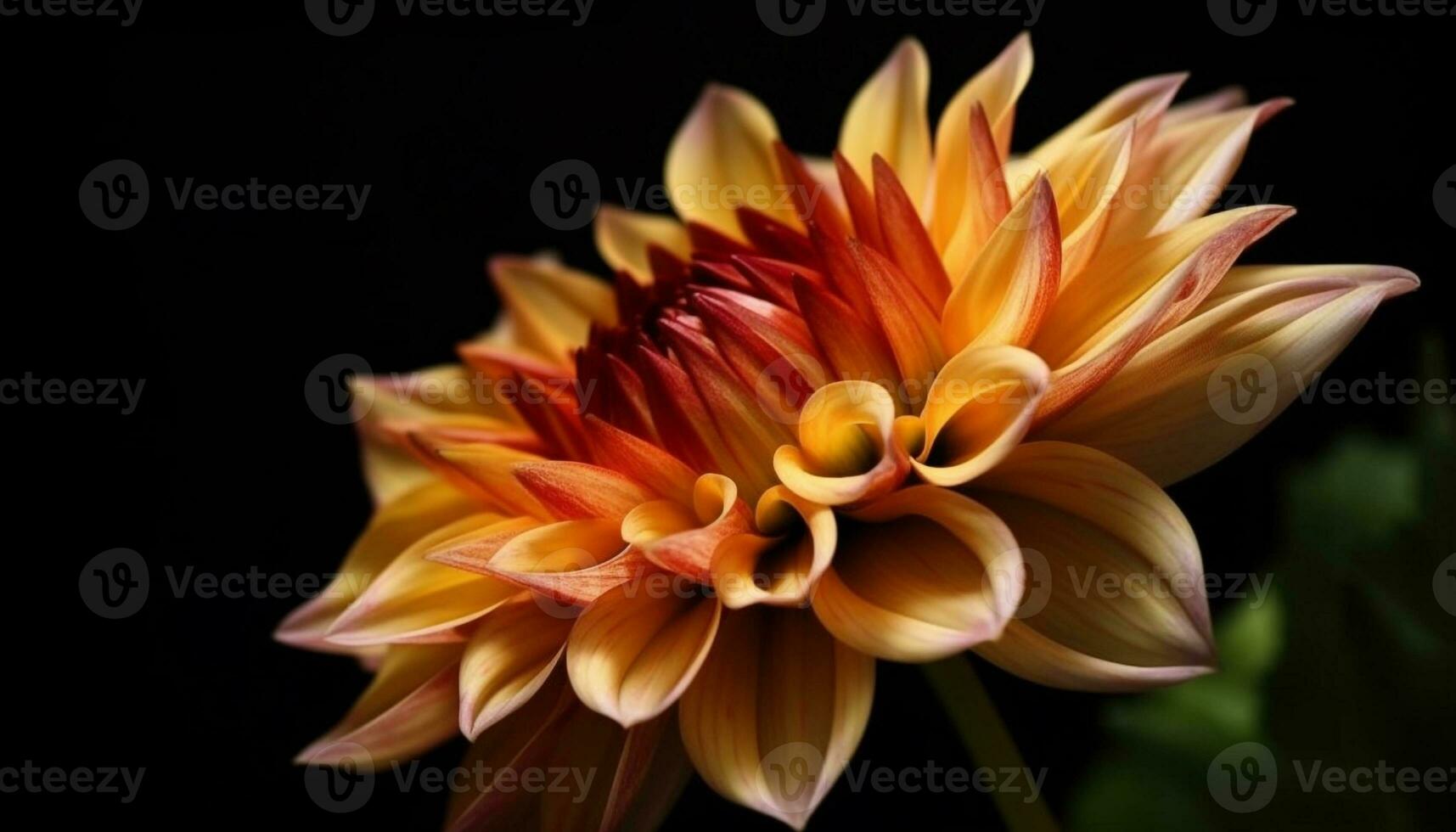 Vibrant dahlia blossom in macro, on black background generated by AI photo