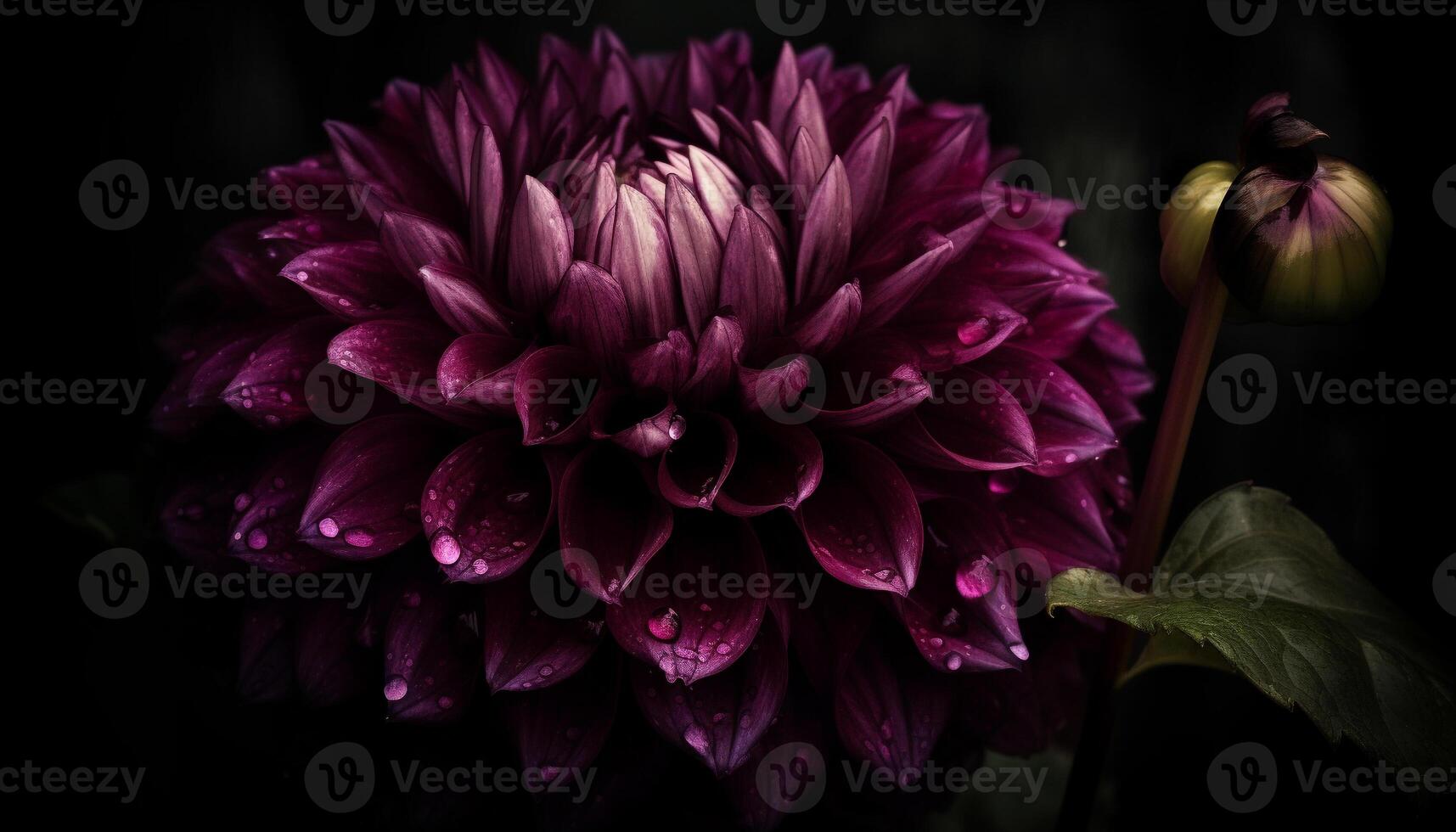 Vibrant yellow gerbera daisy with dew on dark background generated by AI photo