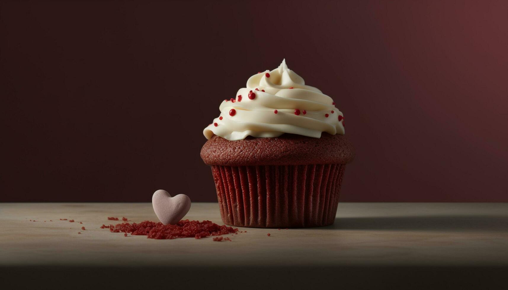 Heart shaped cupcake with chocolate icing, a sweet celebration of love generated by AI photo