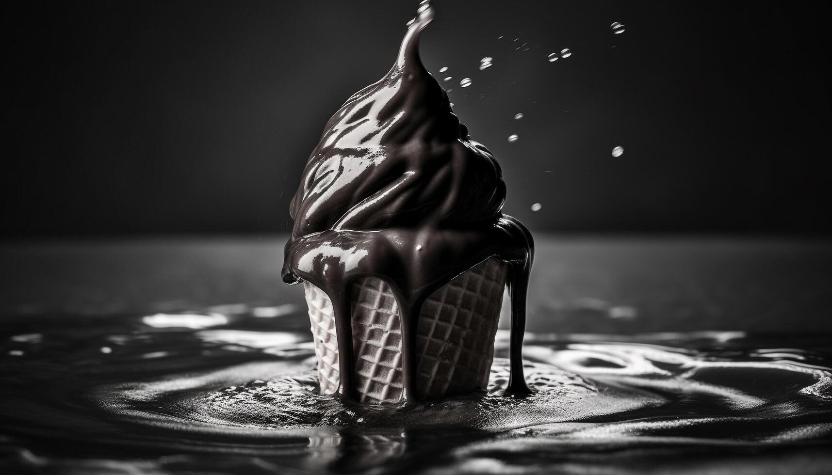 Indulgent chocolate fudge bowl with creamy ice cream melting slowly generated by AI photo
