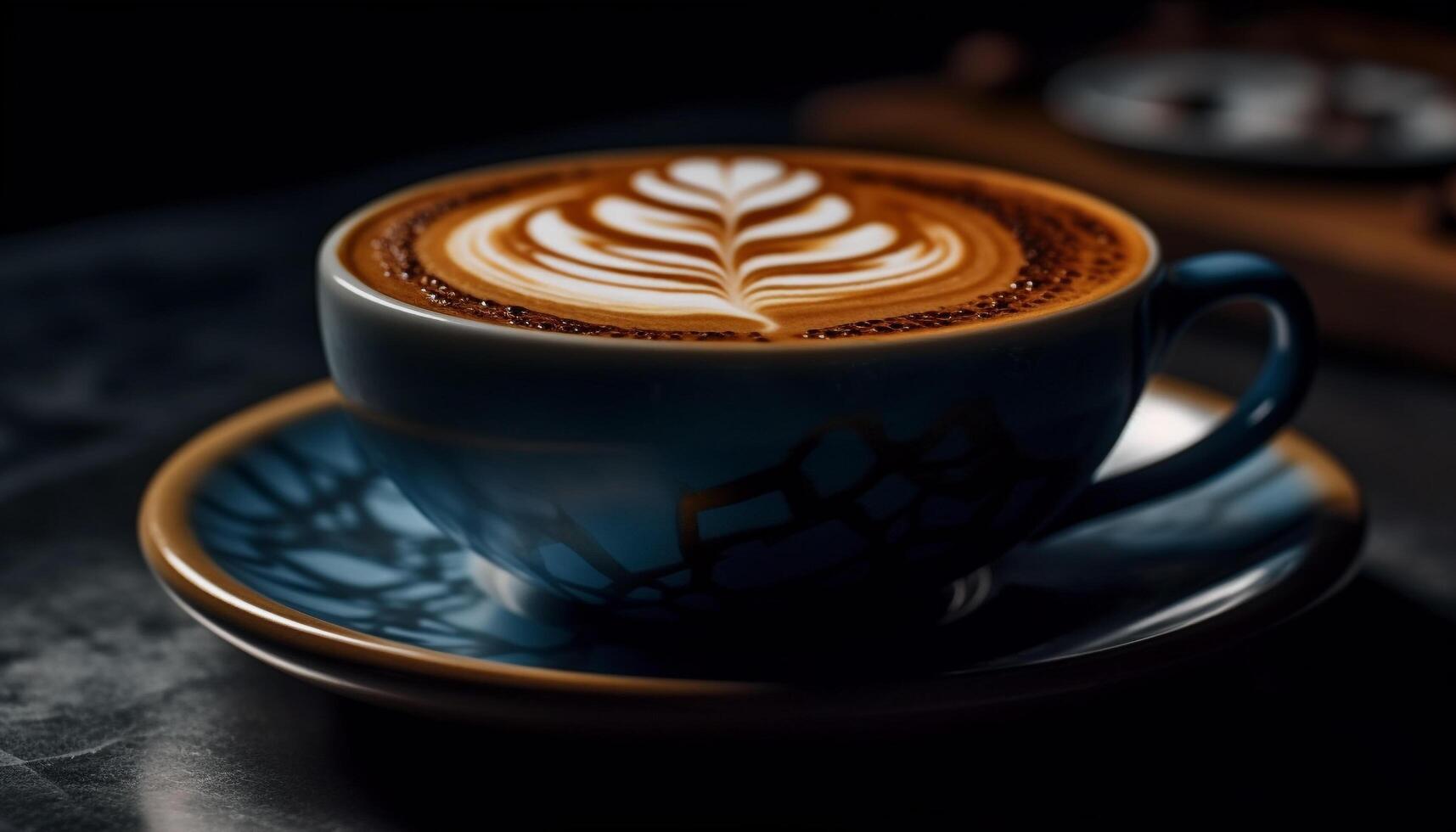 espumoso capuchino en café taza con corazón conformado espuma diseño generado por ai foto