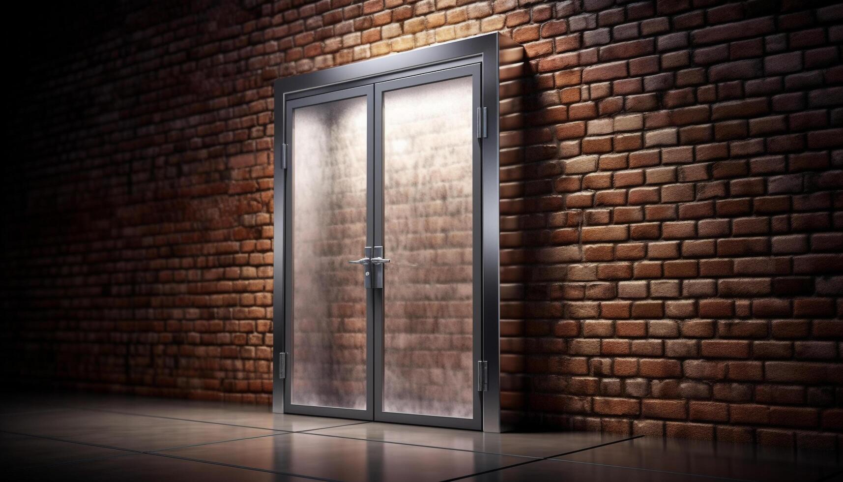 Modern apartment entrance hallway with clean brick walls and steel door generated by AI photo