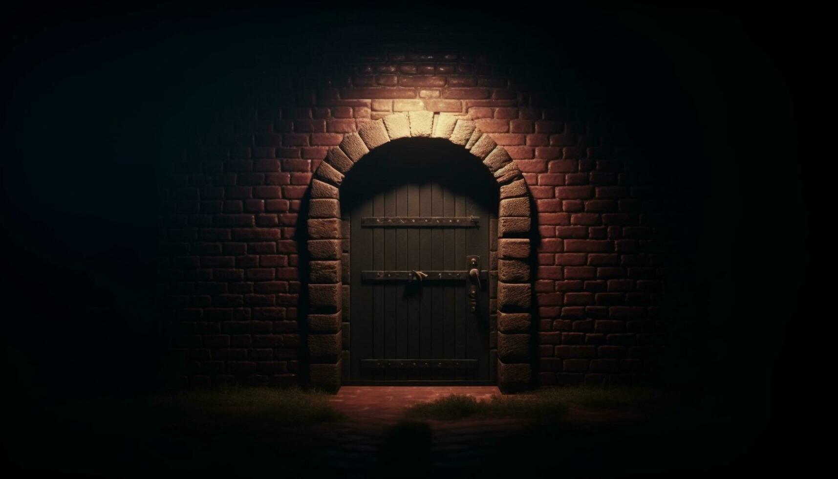 Spooky old doorway leads to abandoned dungeon with rusty arch generated by AI photo