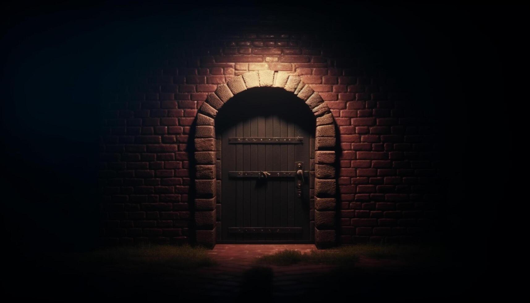 Spooky old doorway leads to abandoned dungeon with rusty arch generated by AI photo