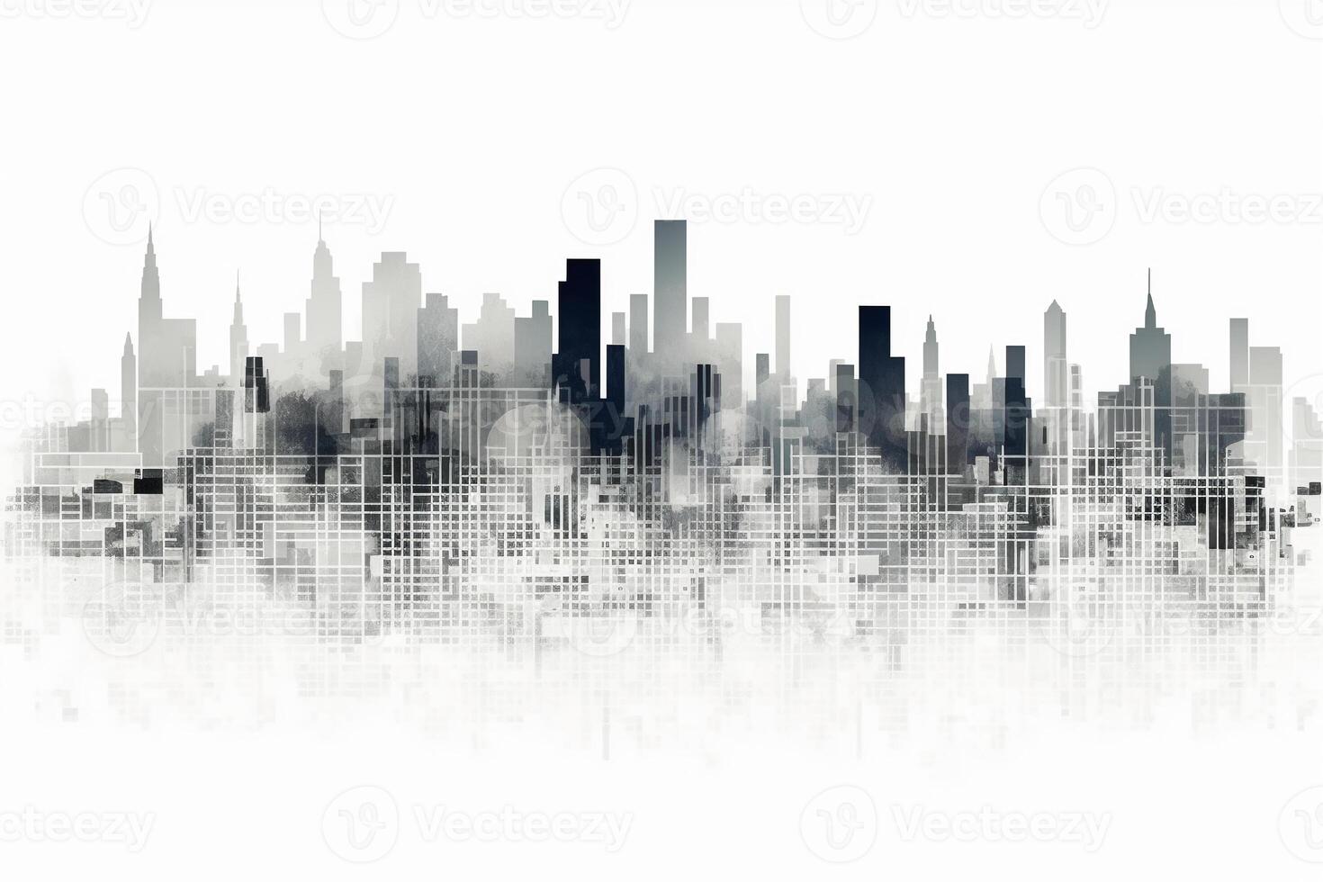 Geometric city skyline with a light grey gradient. AI generative photo