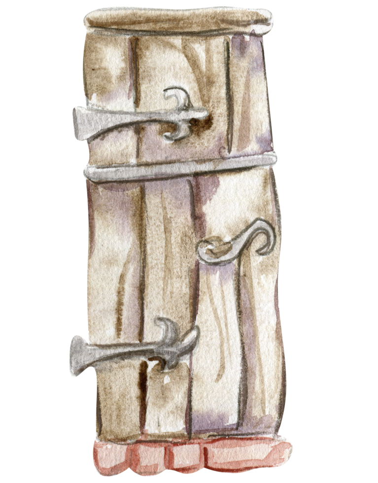 Wooden door . Hand drawn illustration. png