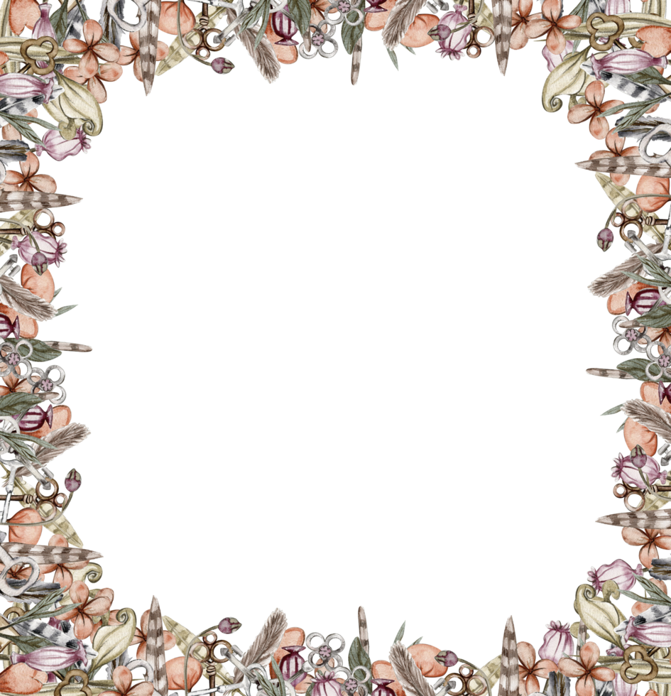 Watercolor autumn square frame with leaves . png