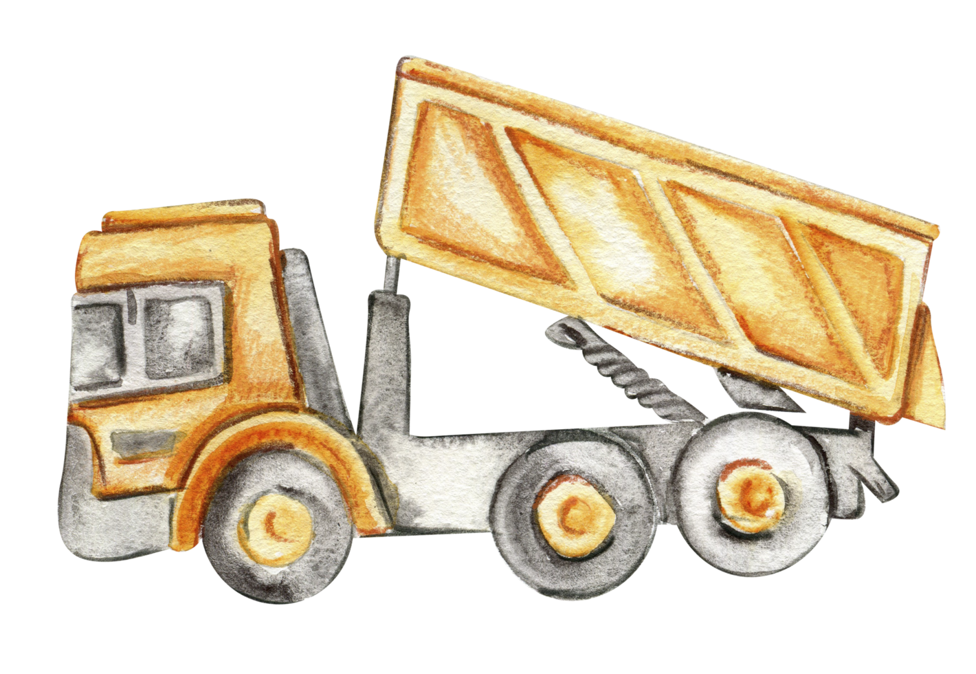 Yellow truck . Watercolor hand drawn illustration. Perfect png