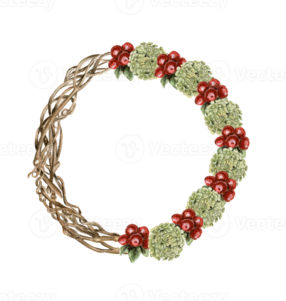 Winter wreath with dry branches, Holly and Red Berries. png