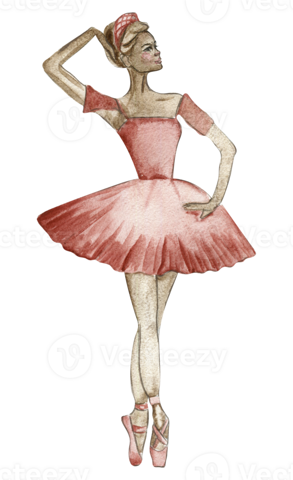 Aquarell Tanzen Ballerina im rot Kleid png