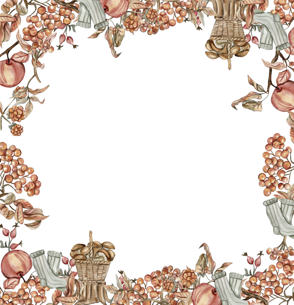 Watercolor autumn square frame with leaves . png