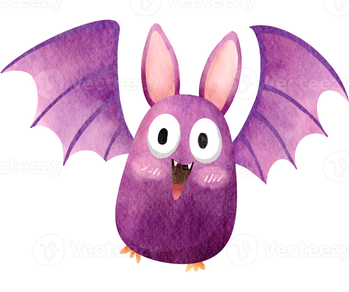 Watercolor purple bat halloween decoration png