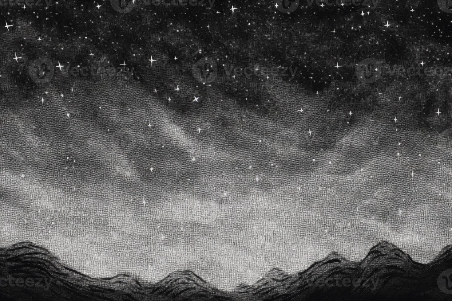 Stars, fresh sky with star, plain, minimal, sketchy, pencil sketch style, black and white. photo