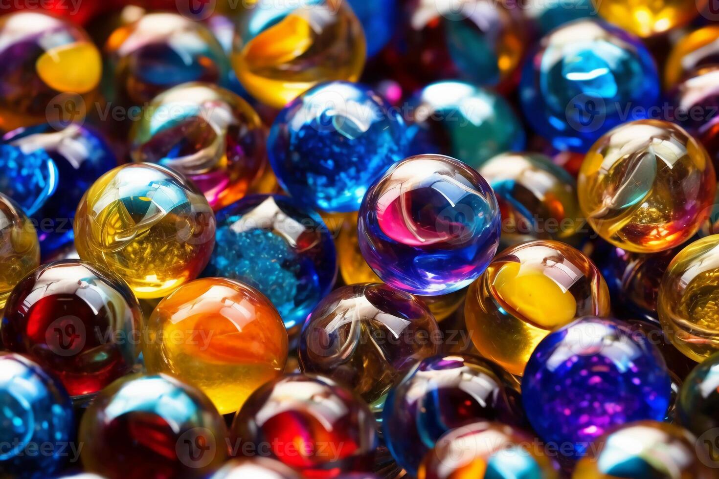 Shiny colorful glass marbles. photo