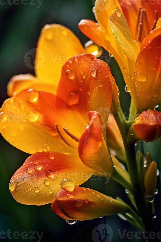 fresh water drop on Many Freesia flowers in morning soft light. photo