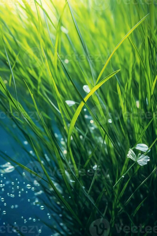 Grass in the water. AI generative photo