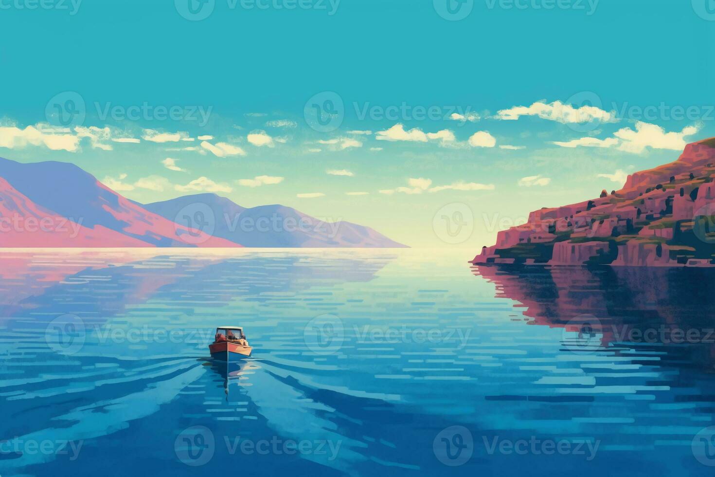 Illustration about beautiful mediterranean landscape viewed from a boat sailing in southern of italy. AI generative photo