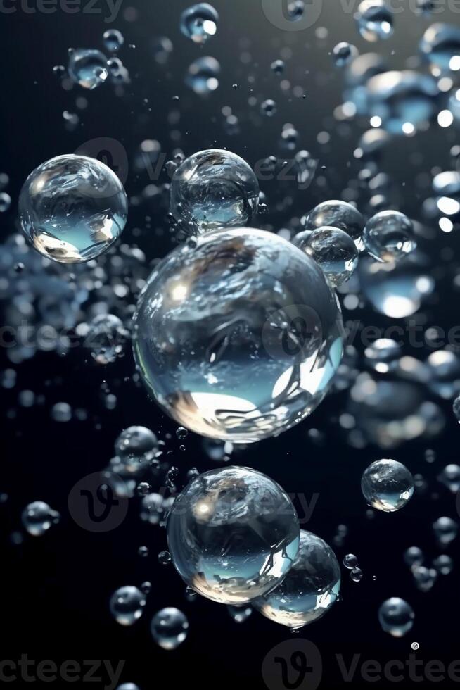 Floating 3d water bubbles. photo