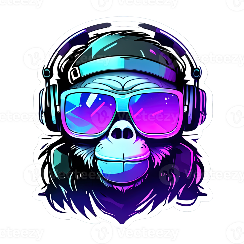 Cute Monkey Wearing Headphones Stickers png