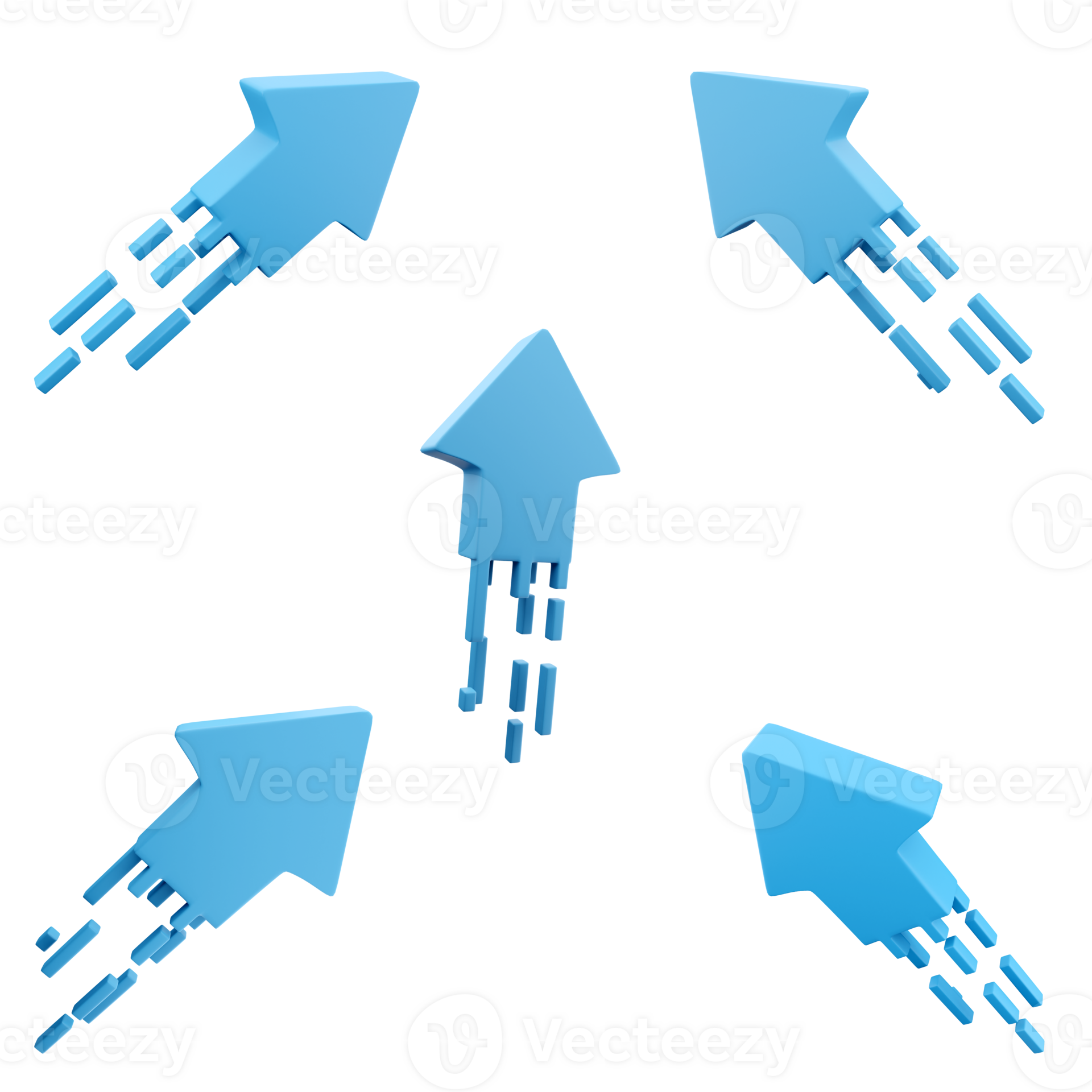 3d rendering blue arrow icon set. 3d render direction arrow different ...