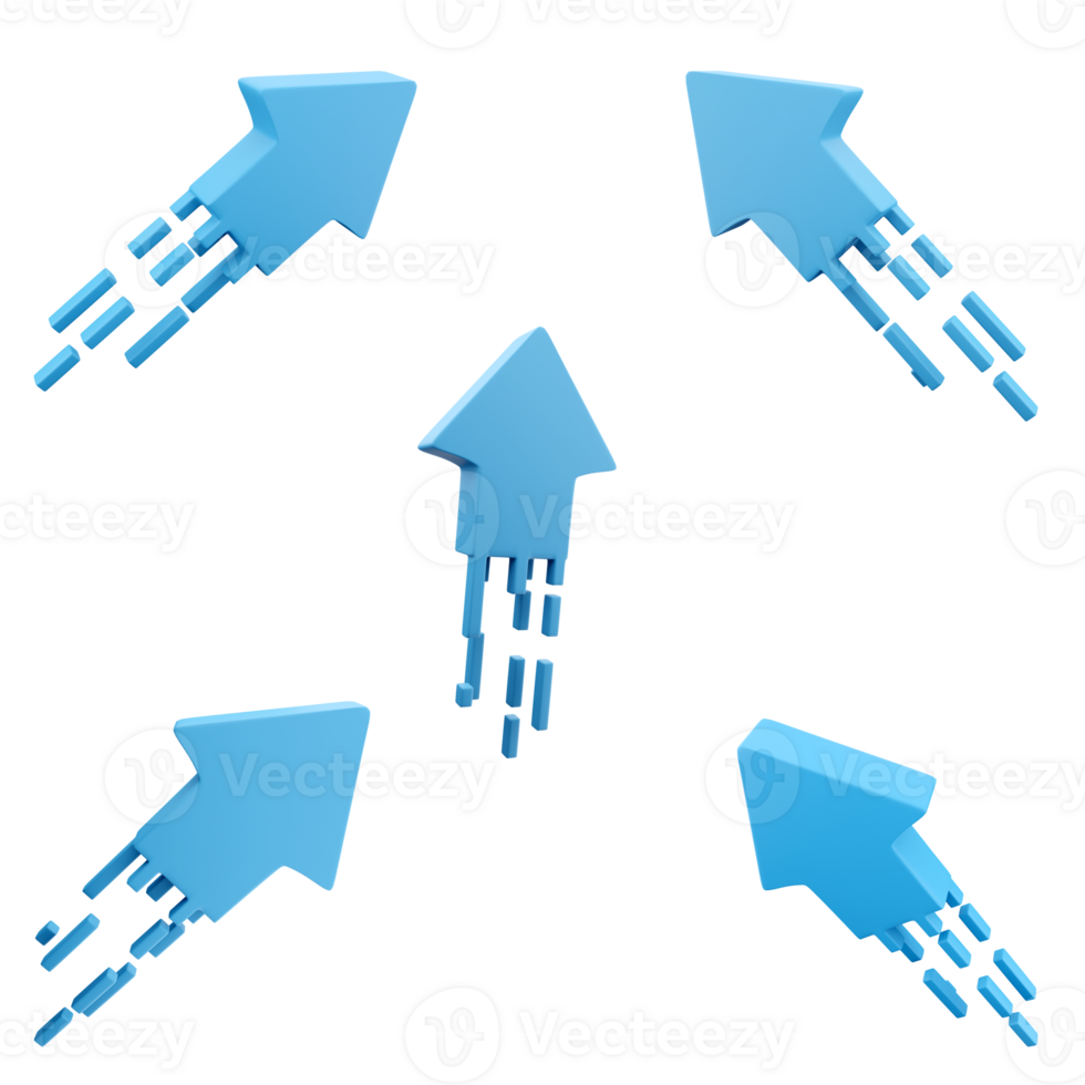 3d rendering blue arrow icon set. 3d render direction arrow different positions icon set. png