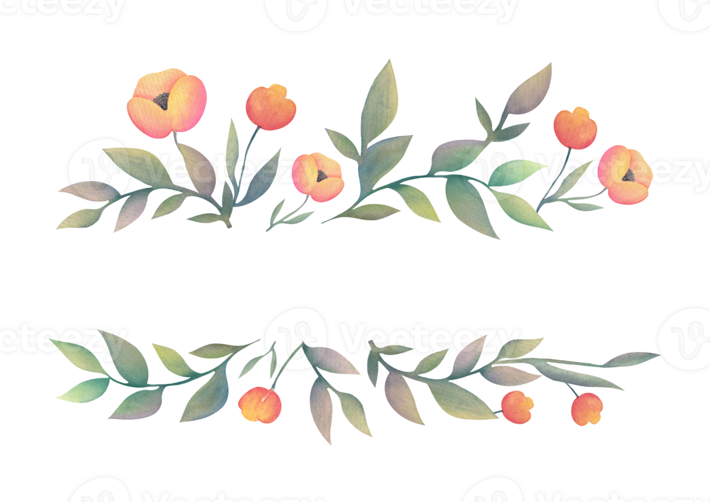 watercolor hand drawn postcard for wedding invitation and with gentle flowers. Clipart frame , layout on transparent background with empty copy space for inscription png