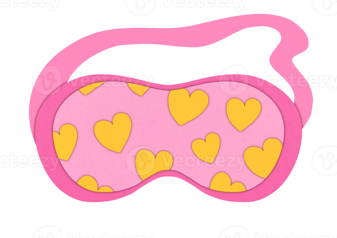 Pink Simple flat Sleep Mask with yellow hearts on transparent background. Good night Cute accessory for pajama party. Relaxation, Health care, wellbeing png