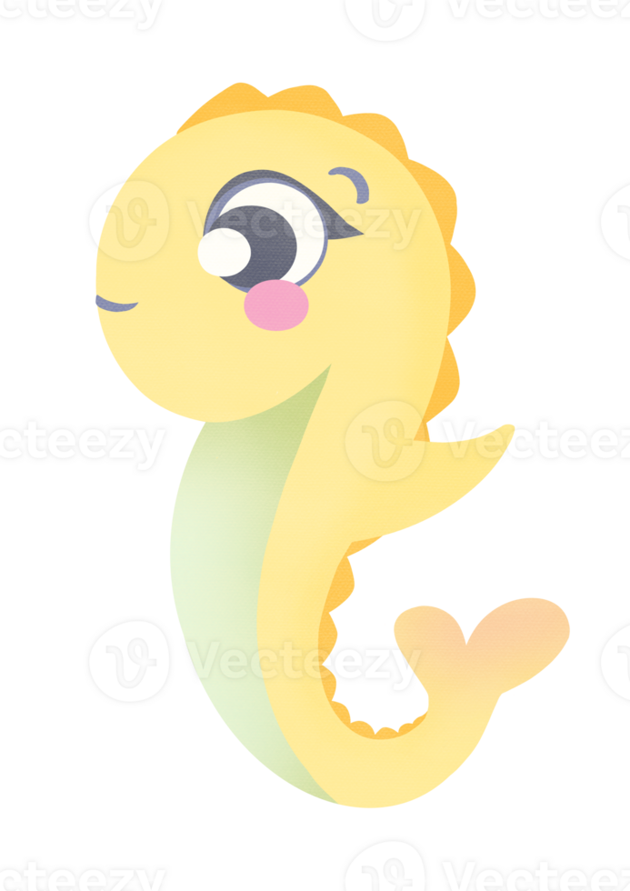 Underwater animal clipart with yellow seahorse. on a transparent background. Summer illustrations and characters for children png