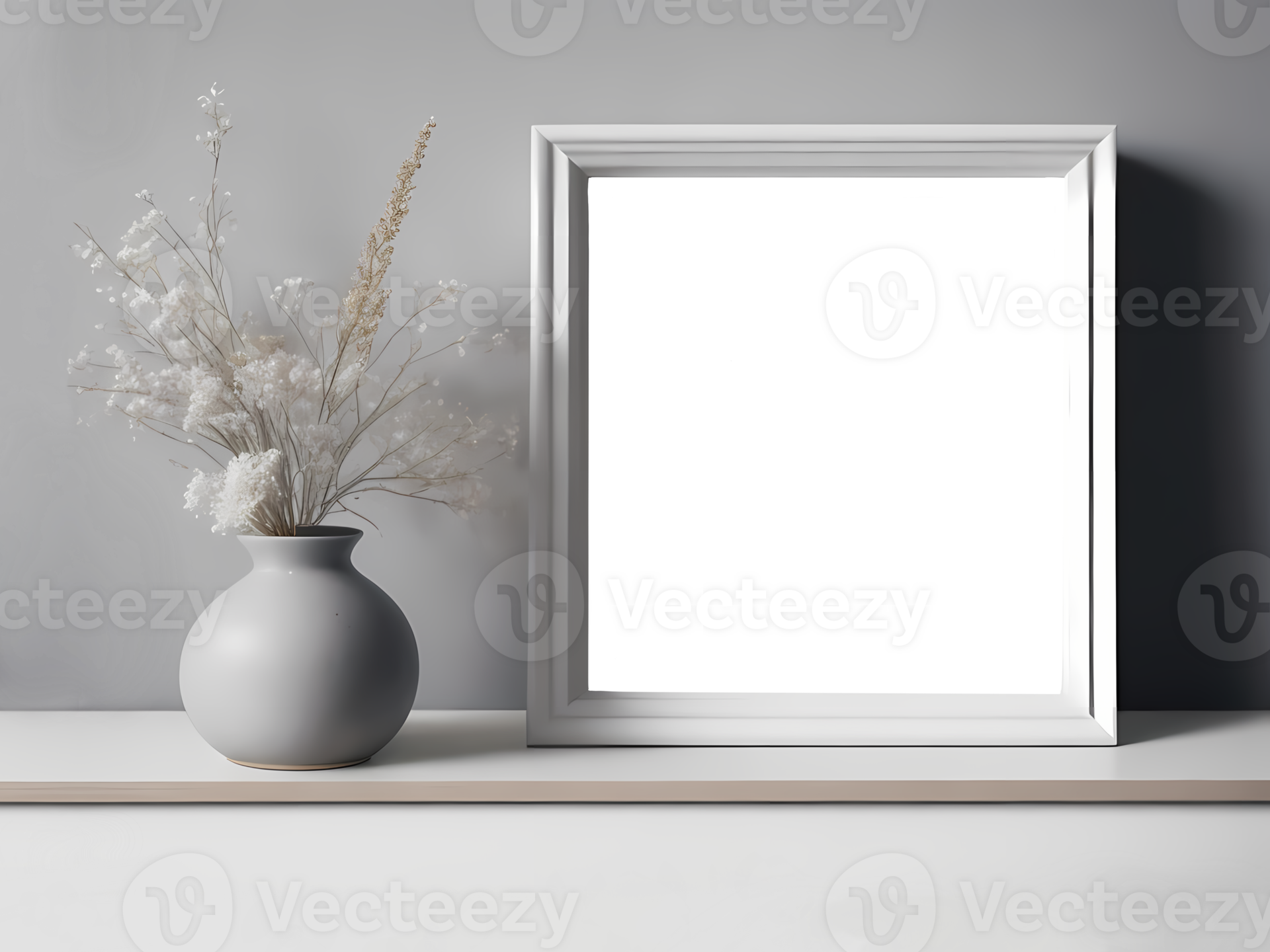 Portrait Square white picture frame mockup on vintage bench, table