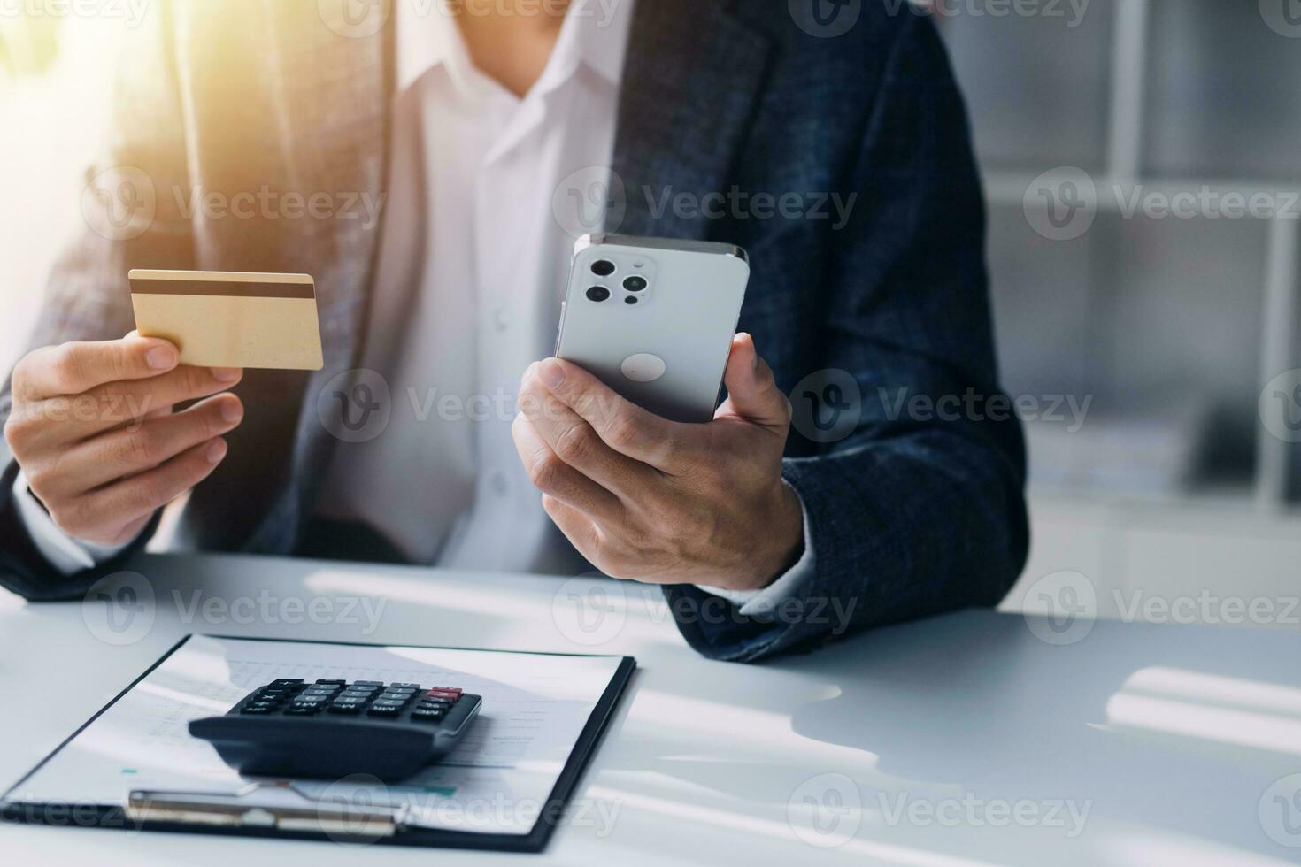 Concept online payment with cradit card. Hand of men using laptop for to payment make online health insurance. photo