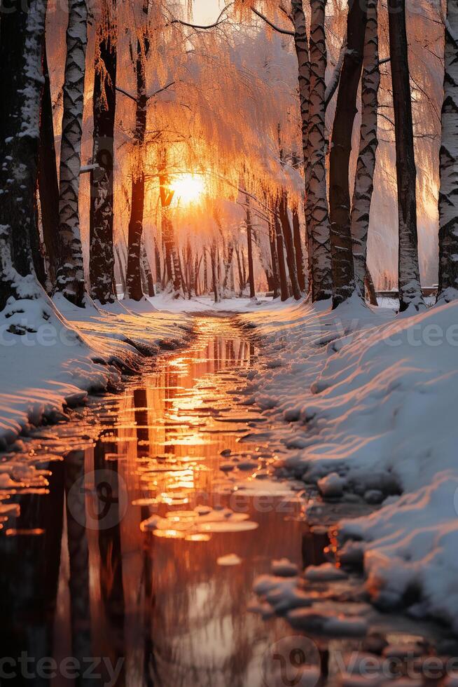 maravilloso fotografía de un congelado bosque. ai generativo foto