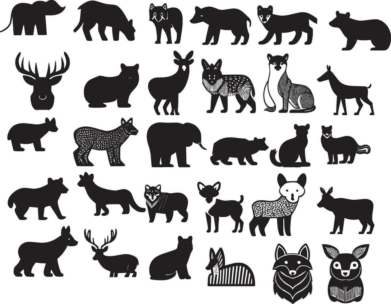 diferente tipo de animales silueta vector