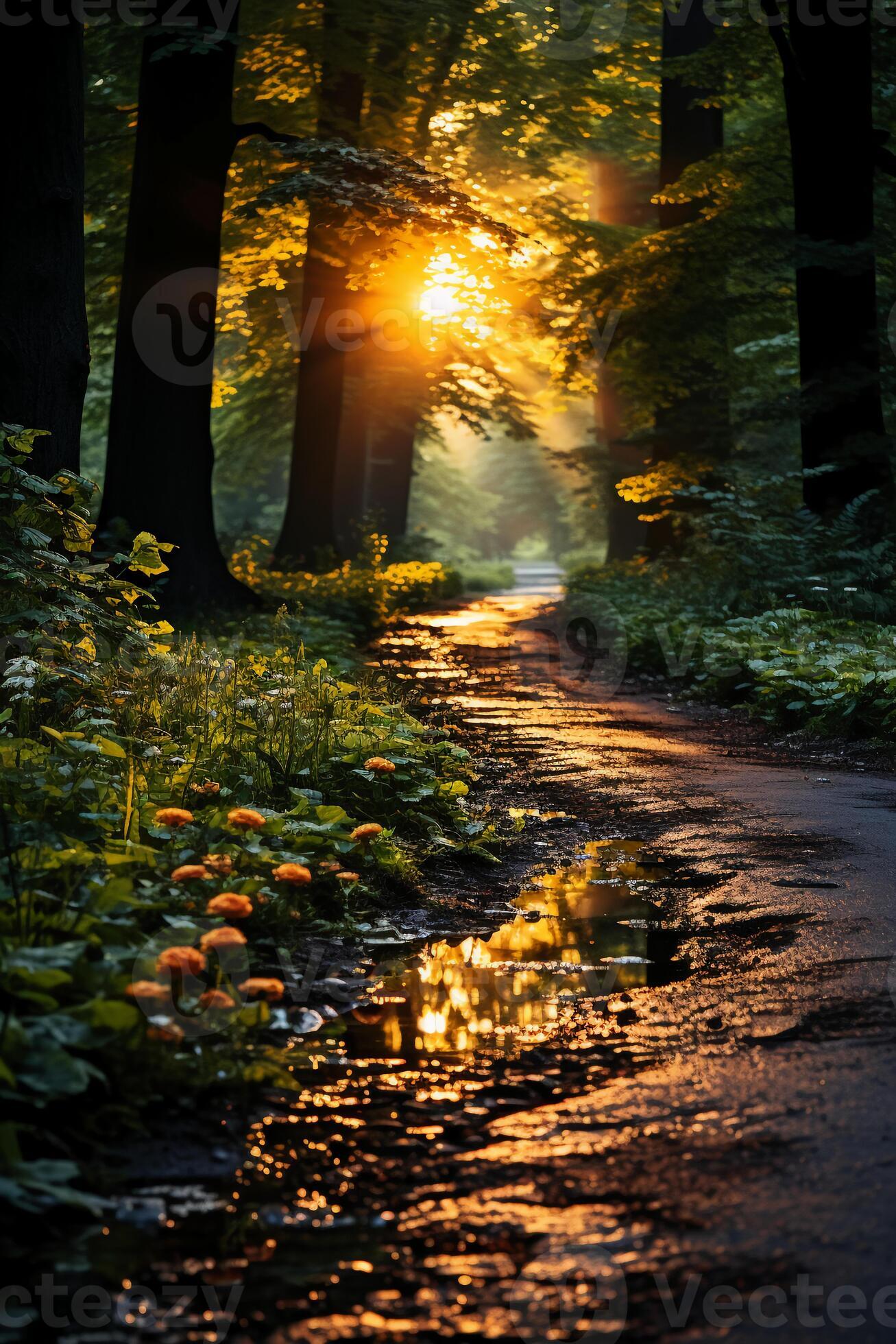 WHEN THE SUN SHINES ON YOUR WAYの作品 Summer, The sun shines brightly, Forest path. 25210537 Stock