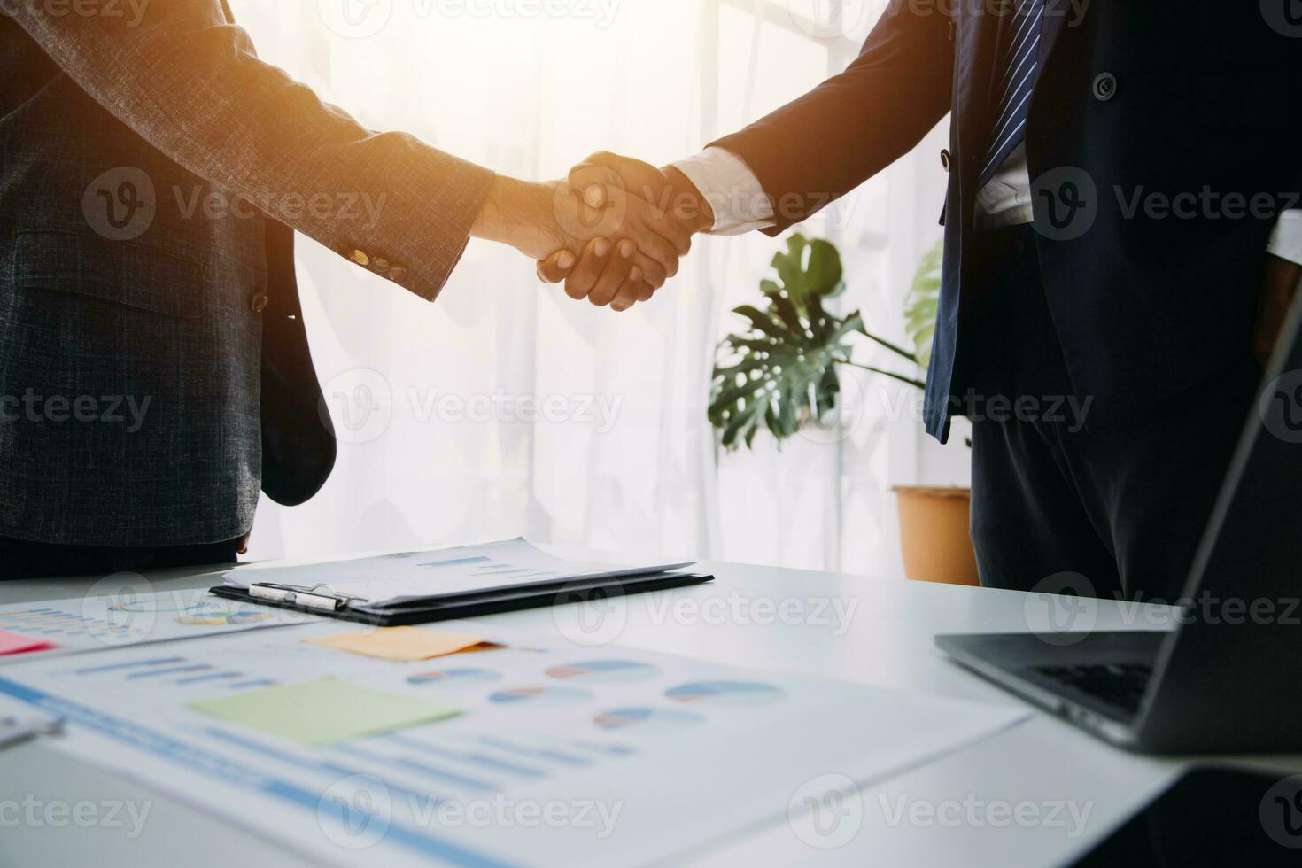 Teamwork executives colleagues business people handshake after meeting photo