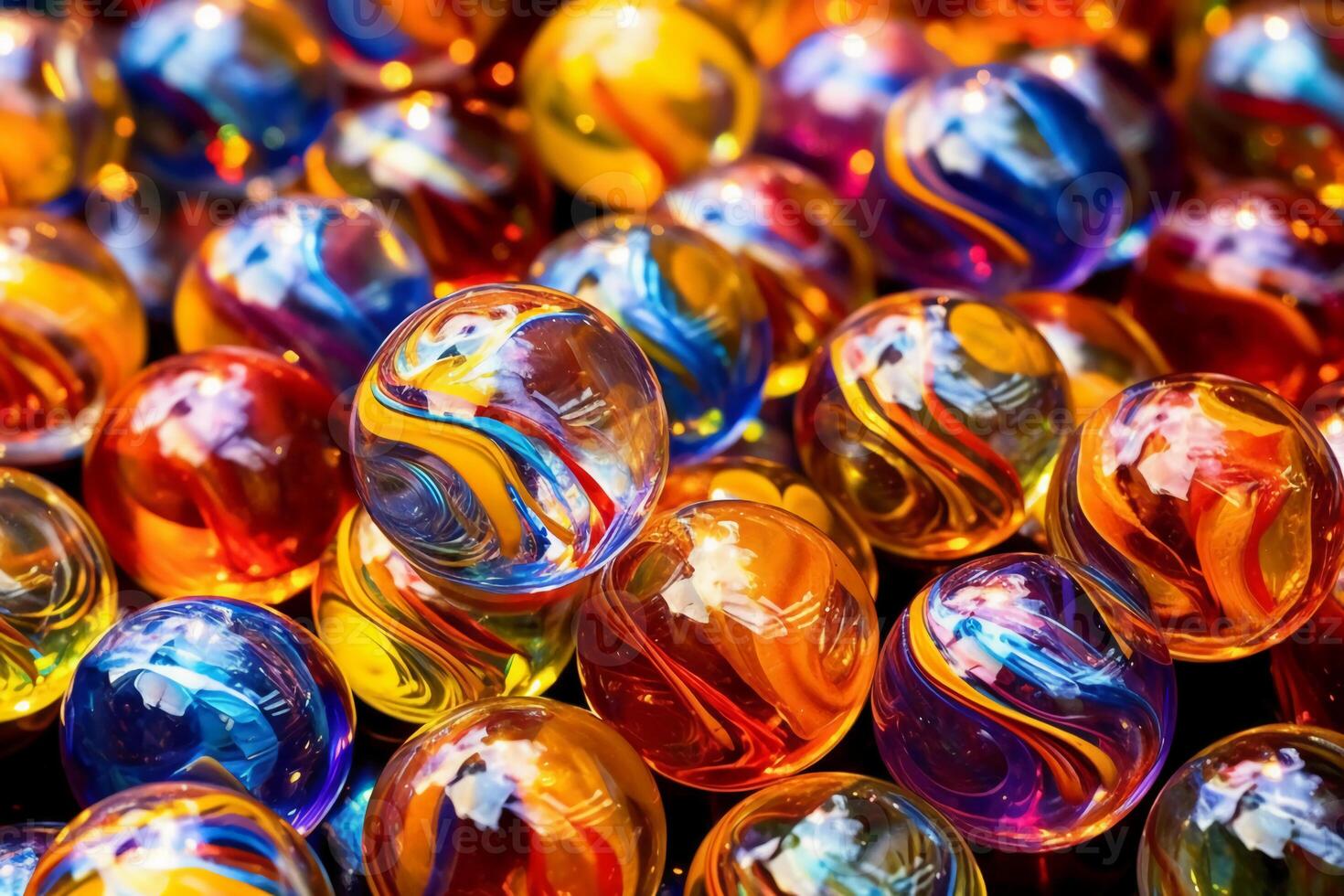 Shiny colorful glass marbles. photo