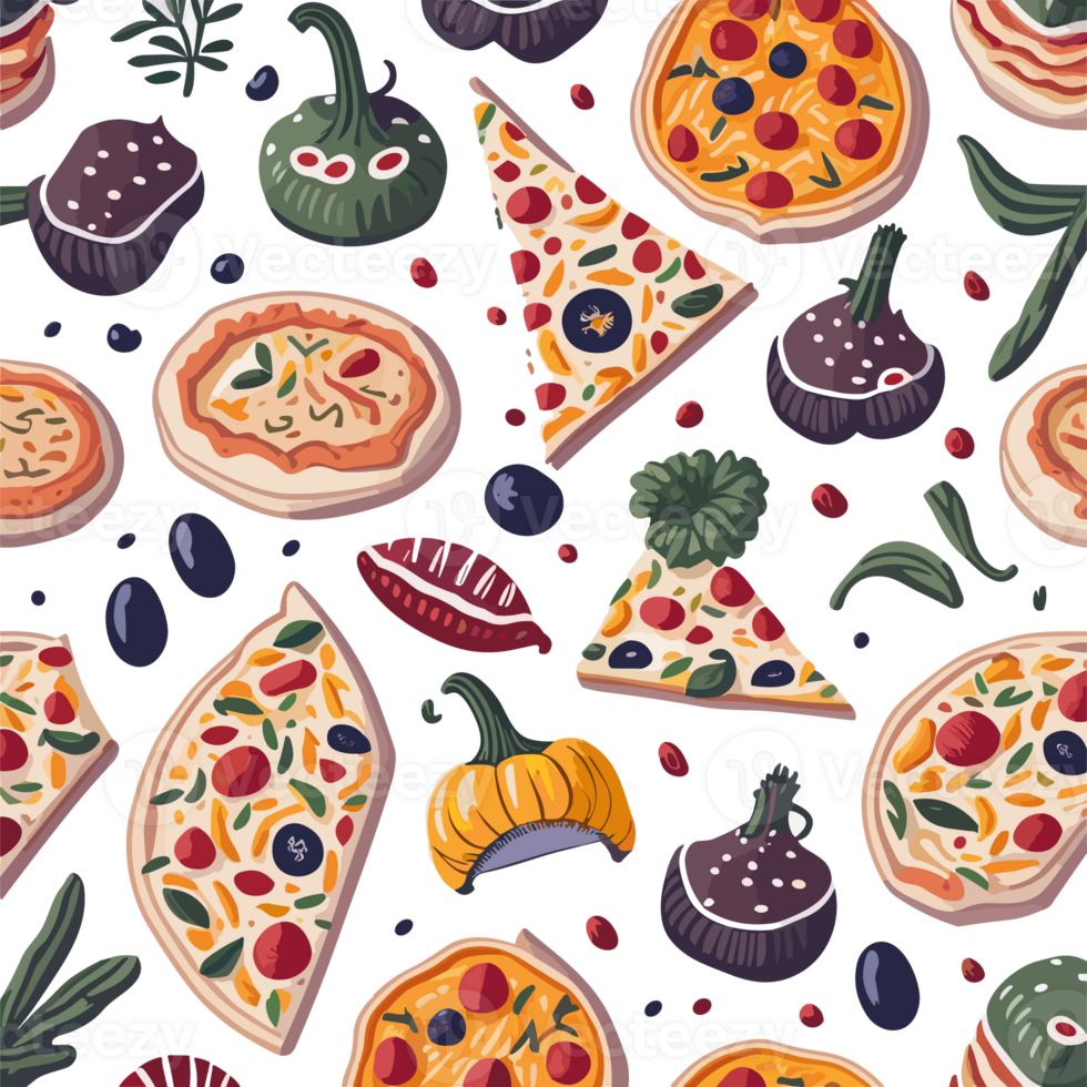 Seamless pattern with pizza. Illustration in flat style. png